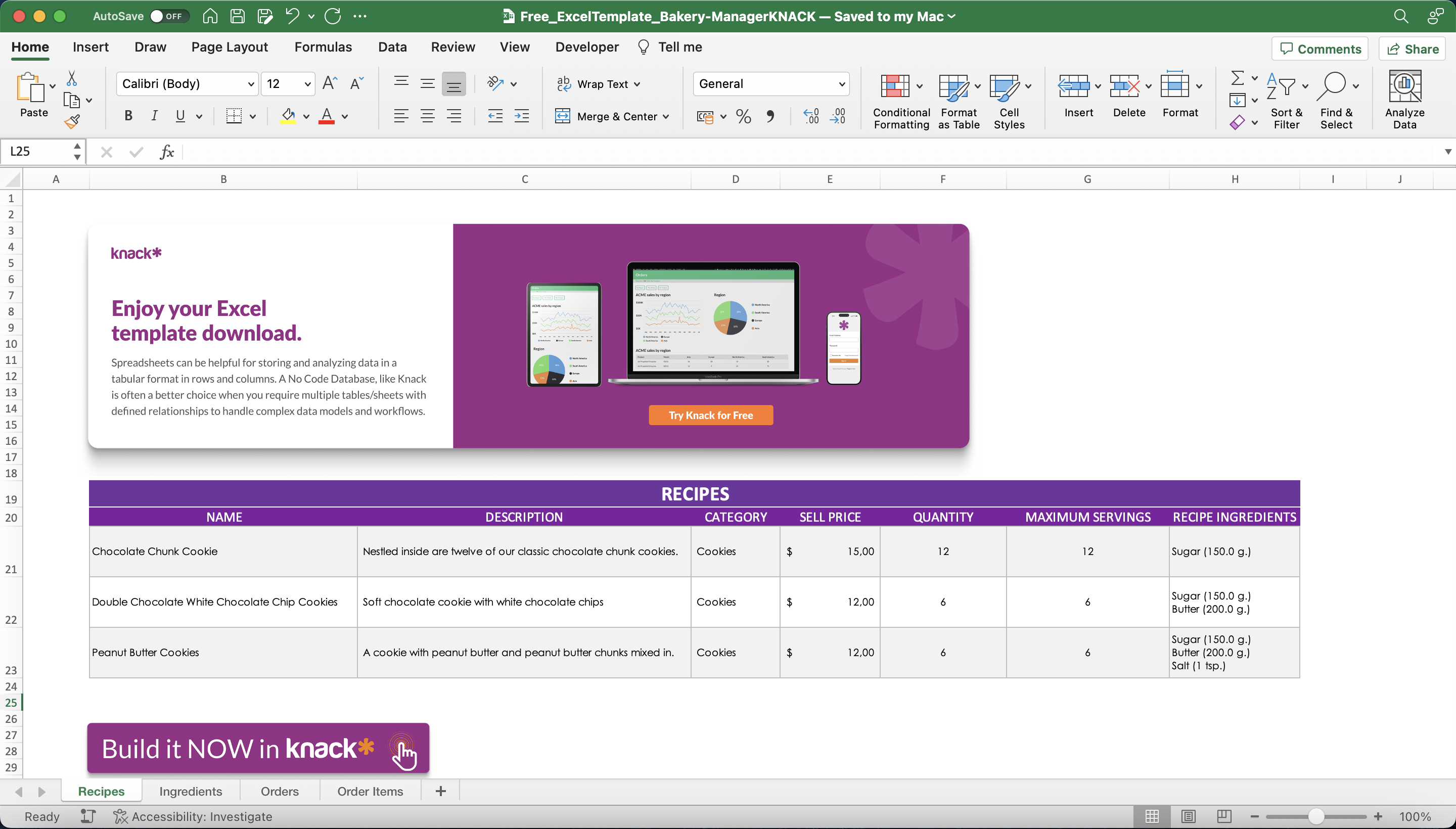 bakery manager spreadsheet template