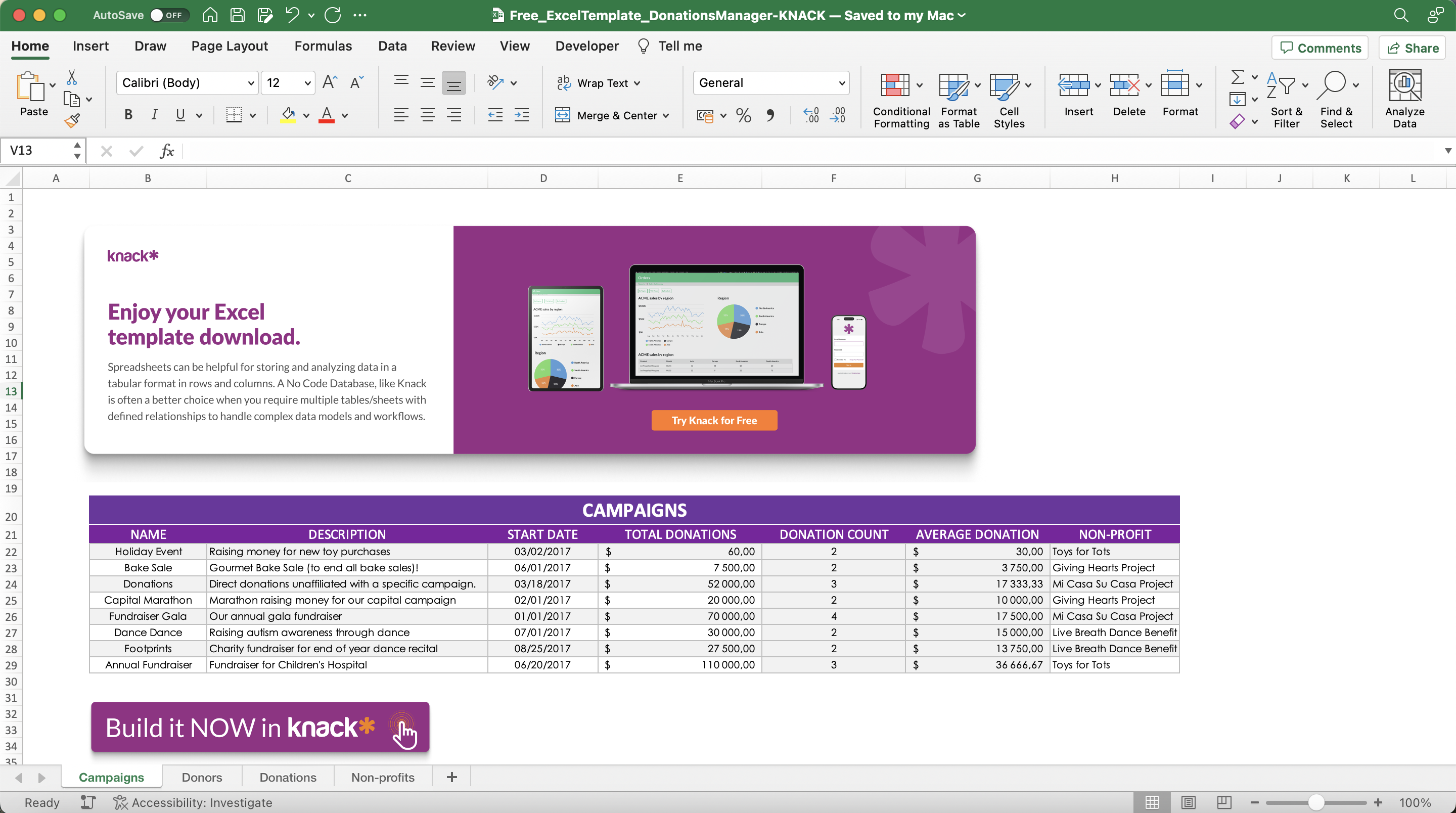 free donations manager excel spreadsheet template