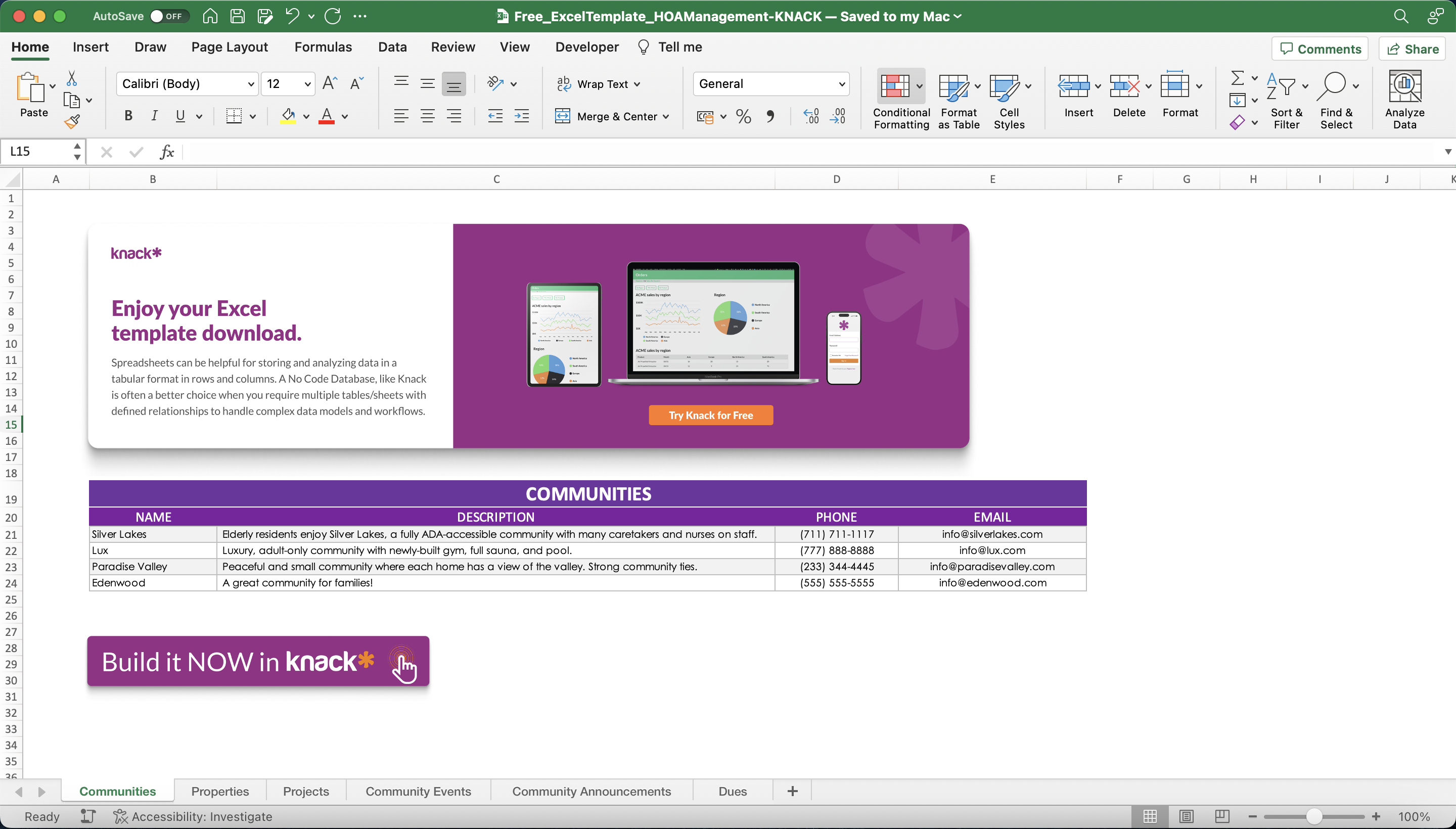 HOA Management Excel Spreadsheet Template