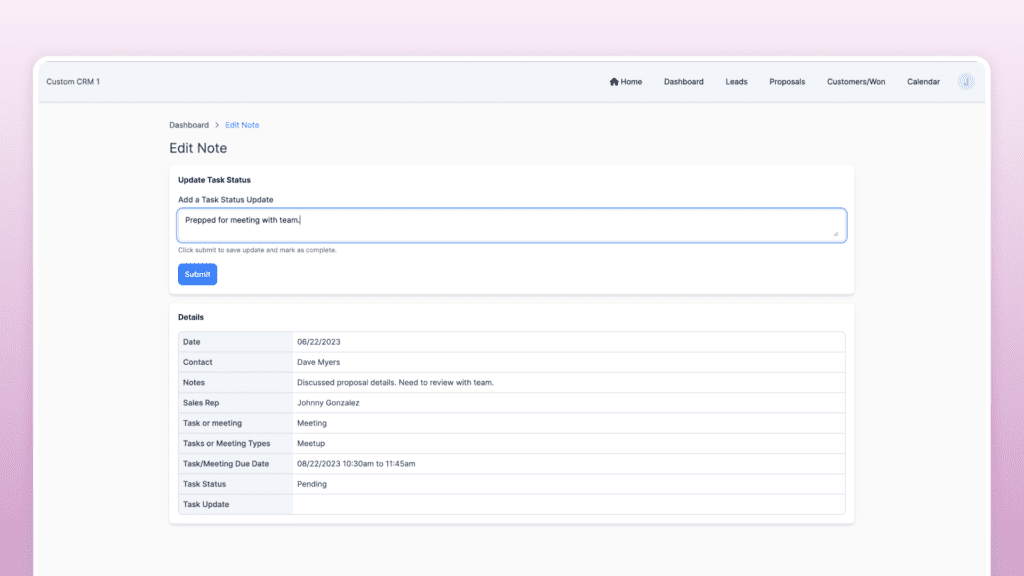 Custom CRM - Edit Notes for Record