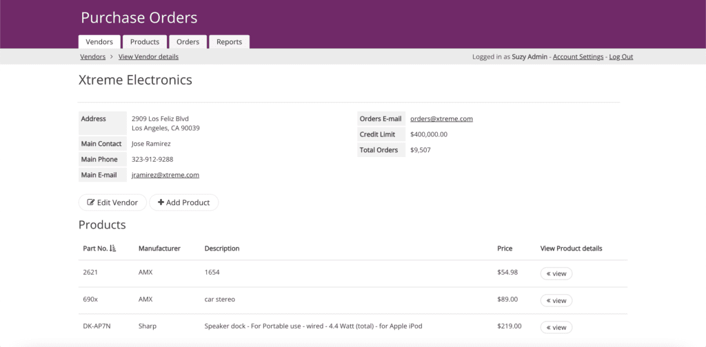 PO template: vendors